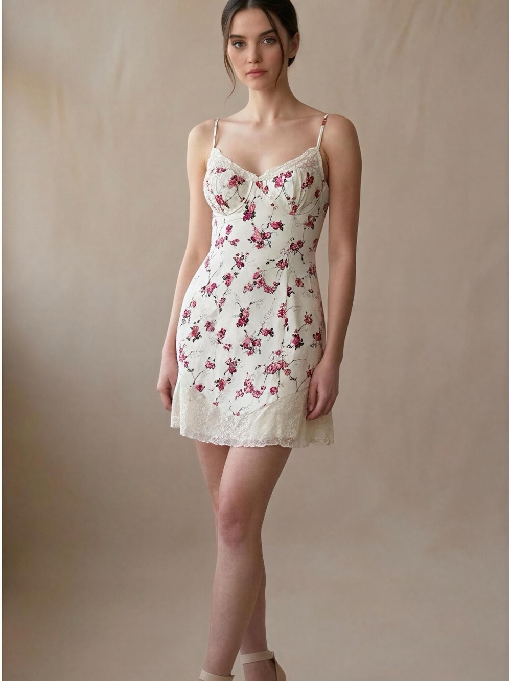 WeWoreWhat Floral Mini Dress - Cream and Red